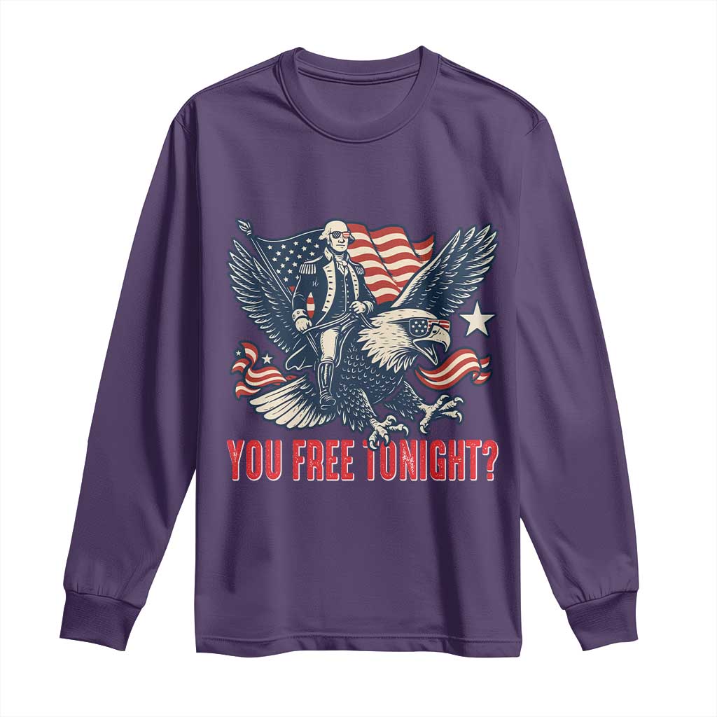George Washington Rides Bald Eagle Long Sleeve Shirt You Free Tonight Patriotic 4th of July TS02 Purple Print Your Wear
