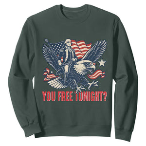 George Washington Rides Bald Eagle Sweatshirt You Free Tonight Patriotic 4th of July TS02 Dark Forest Green Print Your Wear