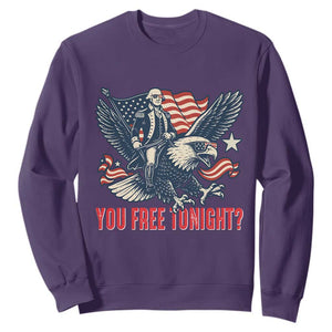 George Washington Rides Bald Eagle Sweatshirt You Free Tonight Patriotic 4th of July TS02 Purple Print Your Wear