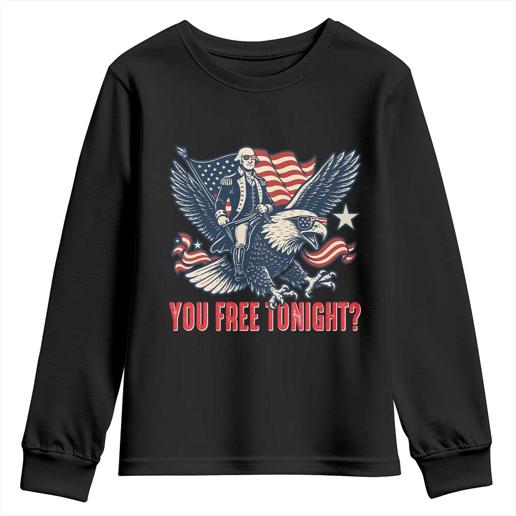 George Washington Rides Bald Eagle Youth Sweatshirt You Free Tonight Patriotic 4th of July TS02 Black Print Your Wear