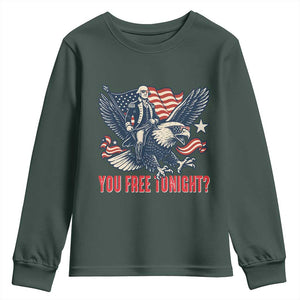George Washington Rides Bald Eagle Youth Sweatshirt You Free Tonight Patriotic 4th of July TS02 Dark Forest Green Print Your Wear