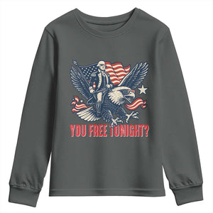 George Washington Rides Bald Eagle Youth Sweatshirt You Free Tonight Patriotic 4th of July TS02 Dark Heather Print Your Wear