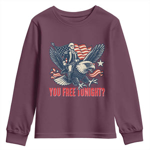 George Washington Rides Bald Eagle Youth Sweatshirt You Free Tonight Patriotic 4th of July TS02 Maroon Print Your Wear