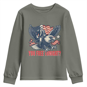 George Washington Rides Bald Eagle Youth Sweatshirt You Free Tonight Patriotic 4th of July TS02 Military Green Print Your Wear