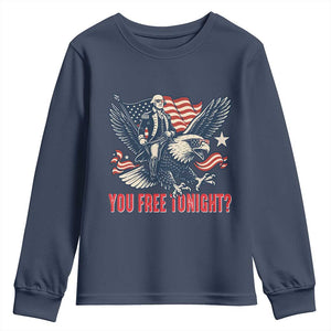 George Washington Rides Bald Eagle Youth Sweatshirt You Free Tonight Patriotic 4th of July TS02 Navy Print Your Wear