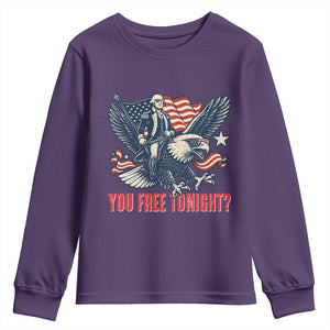 George Washington Rides Bald Eagle Youth Sweatshirt You Free Tonight Patriotic 4th of July TS02 Purple Print Your Wear