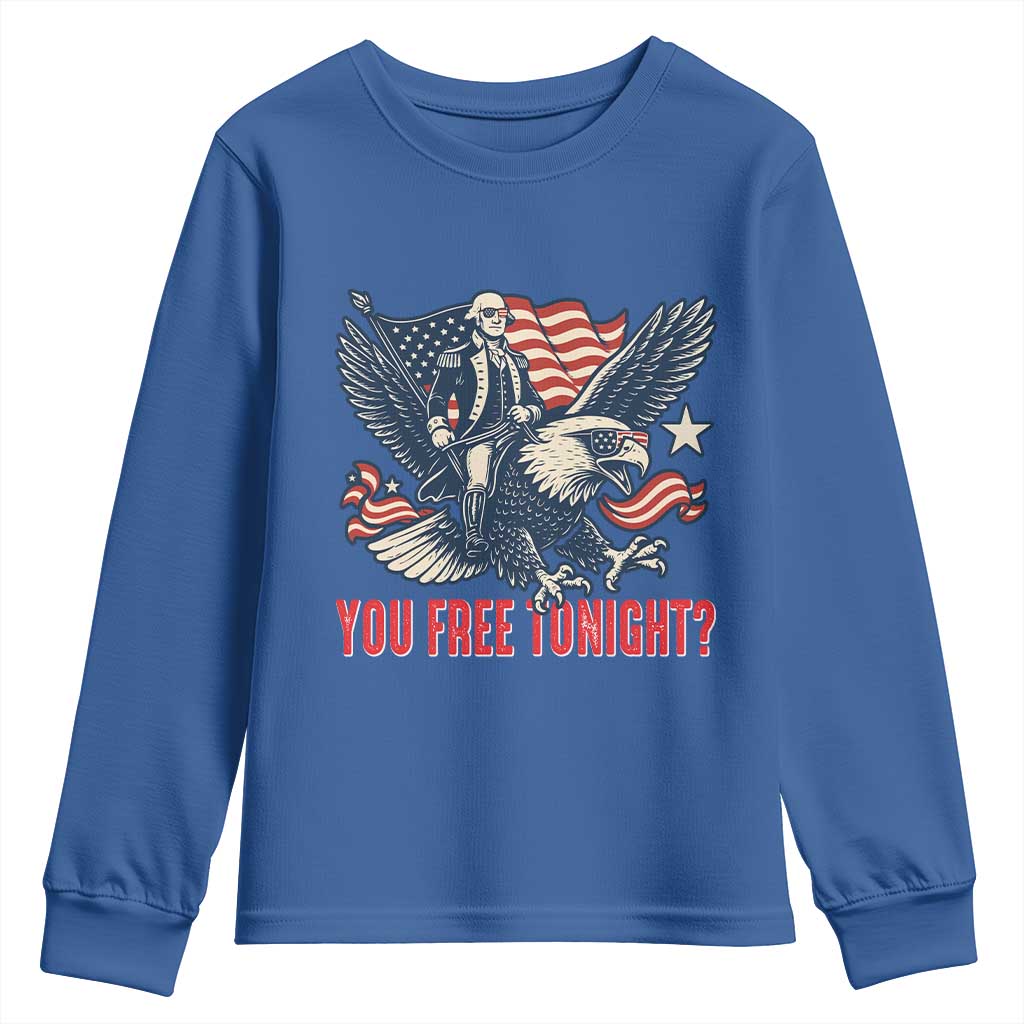 George Washington Rides Bald Eagle Youth Sweatshirt You Free Tonight Patriotic 4th of July TS02 Royal Blue Print Your Wear