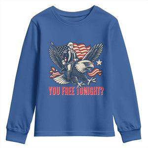 George Washington Rides Bald Eagle Youth Sweatshirt You Free Tonight Patriotic 4th of July TS02 Royal Blue Print Your Wear