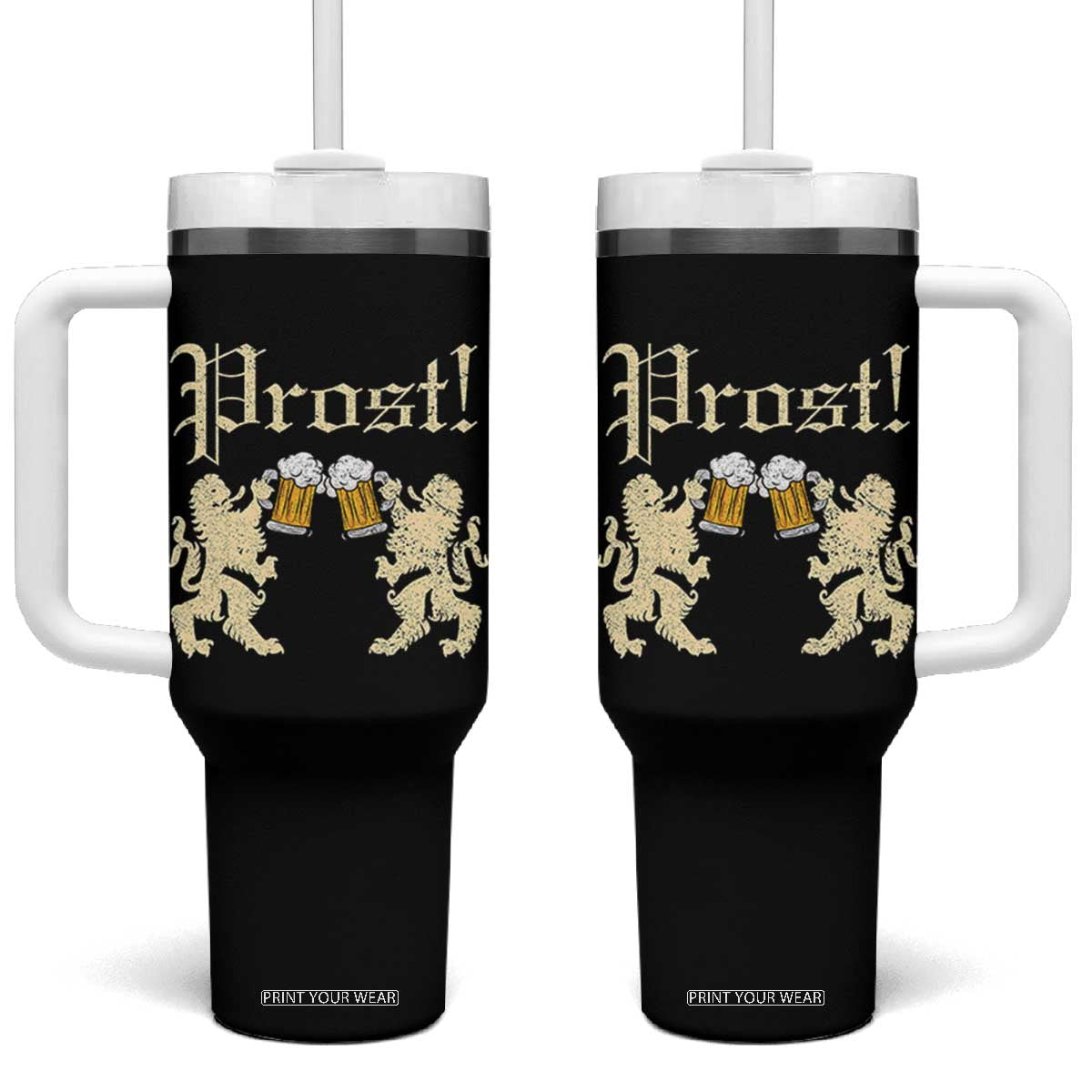 German Prost Tumbler With Handle Lion Cheers Beer Drinking Oktoberfest TS11 One Size: 40 oz Black Print Your Wear