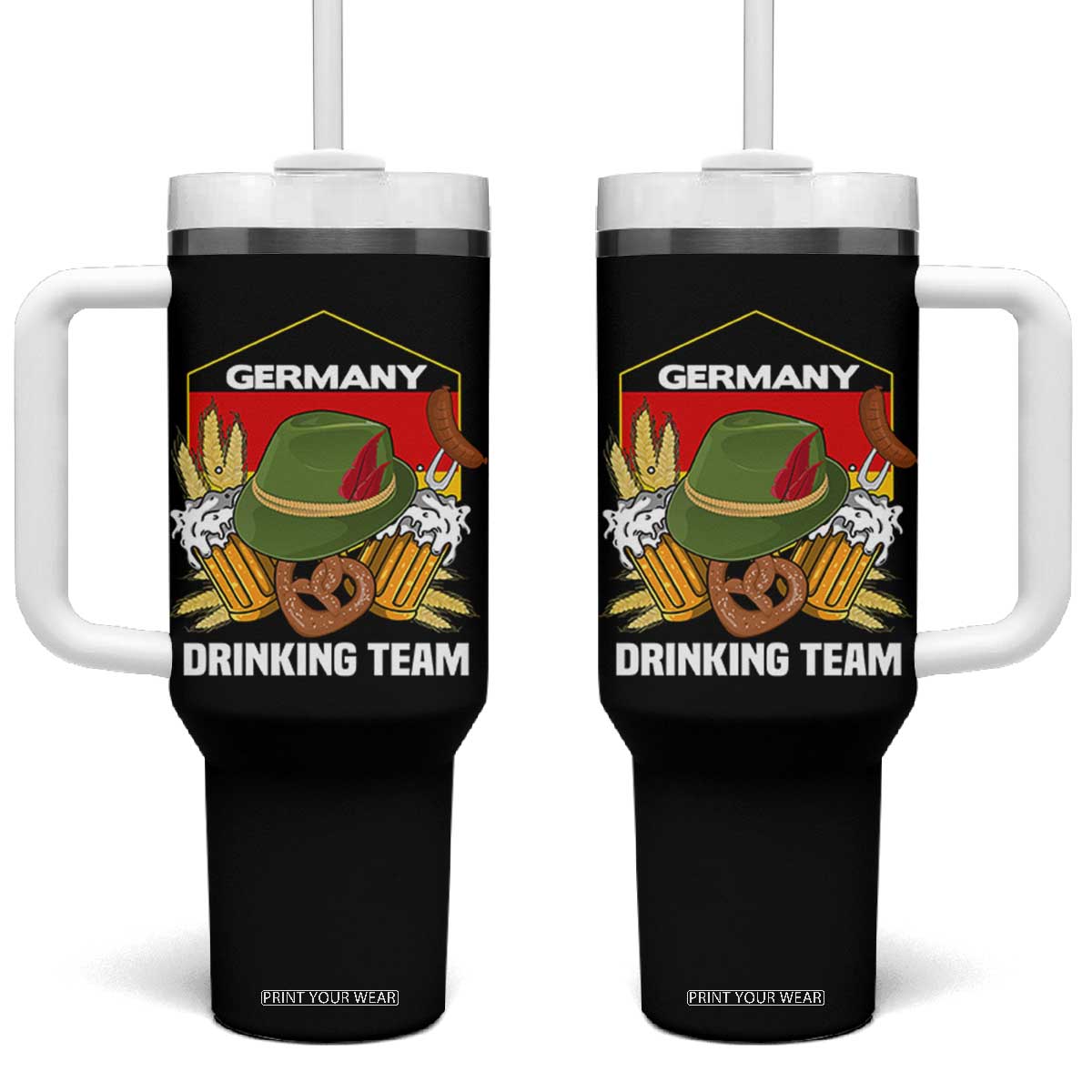 Germany Drinking Team Tumbler With Handle Germany Beer Festivals Oktoberfest Alpine hat Barley TS11 One Size: 40 oz Black Print Your Wear