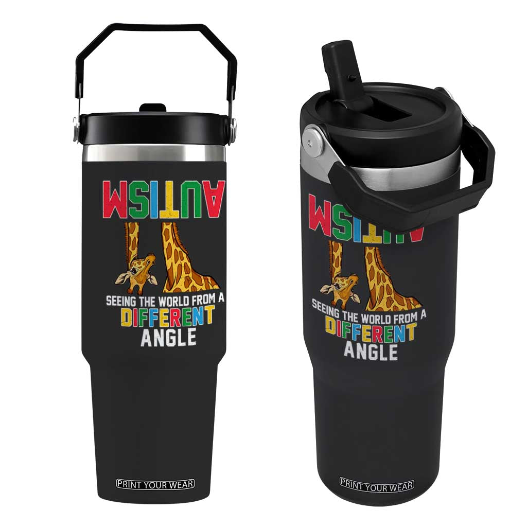 Giraffe Autism Awareness Flip Straw Tumbler Seeing World Different Angle TS02 One Size: 30 oz Black Print Your Wear