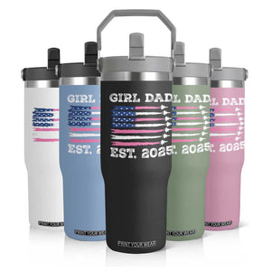 Girl Dad Est. 2025 Flip Straw Tumbler American USA Flag Pink Dad Fathers Day TS10 Print Your Wear