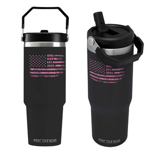 Girl Dad Est. 2025 Flip Straw Tumbler Expect Baby Fathers Day USA Flag TS10 One Size: 30 oz Black Print Your Wear