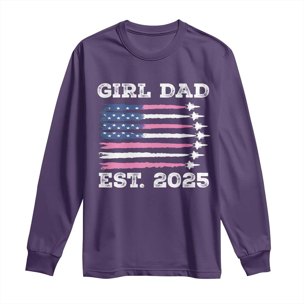 Girl Dad Est. 2025 Long Sleeve Shirt American USA Flag Pink Dad Fathers Day TS10 Purple Print Your Wear