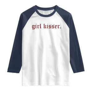 Girl Kisser Raglan Shirt Funny Lesbian Pride TS10 White Navy Print Your Wear