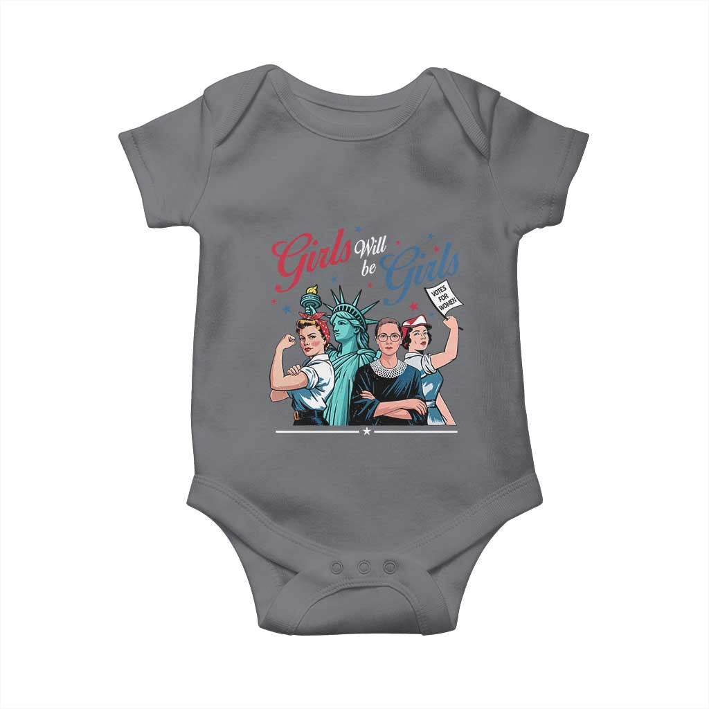 Girl Will be Girls Patriotic Feminist 4th of July Baby Onesie TS11 Charcoal Print Your Wear