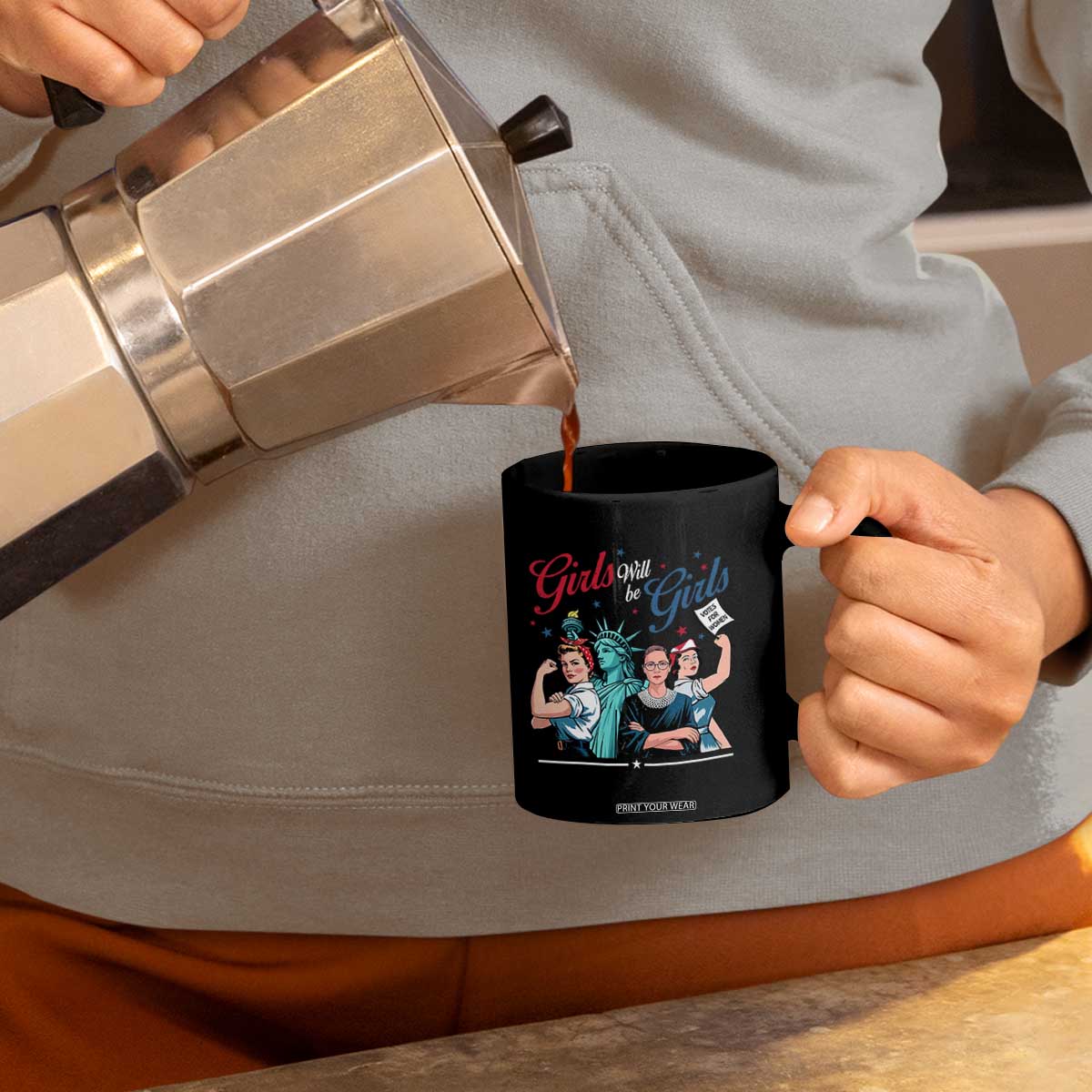 Girl Will be Girls Patriotic Feminist 4th of July Coffee Mug TS11 Print Your Wear