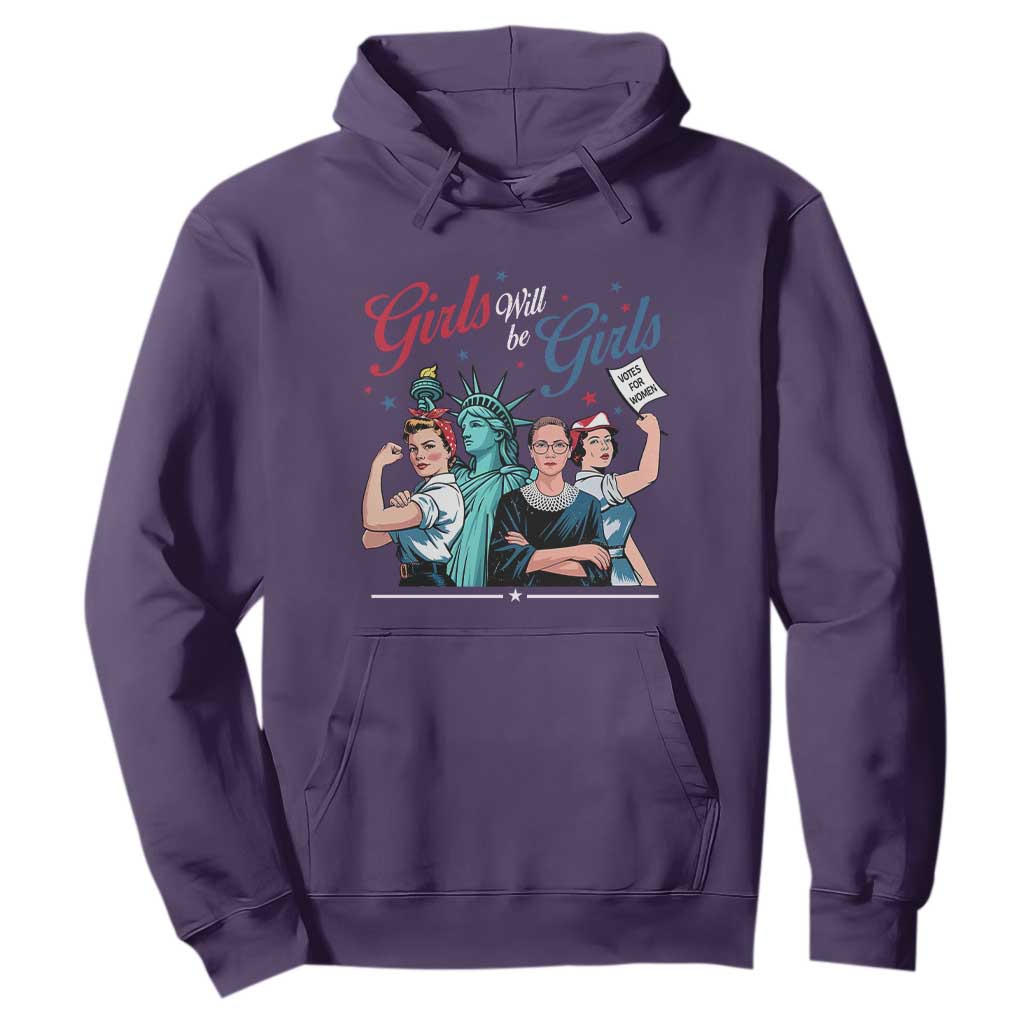 Girl Will be Girls Patriotic Feminist 4th of July Hoodie TS11 Purple Print Your Wear