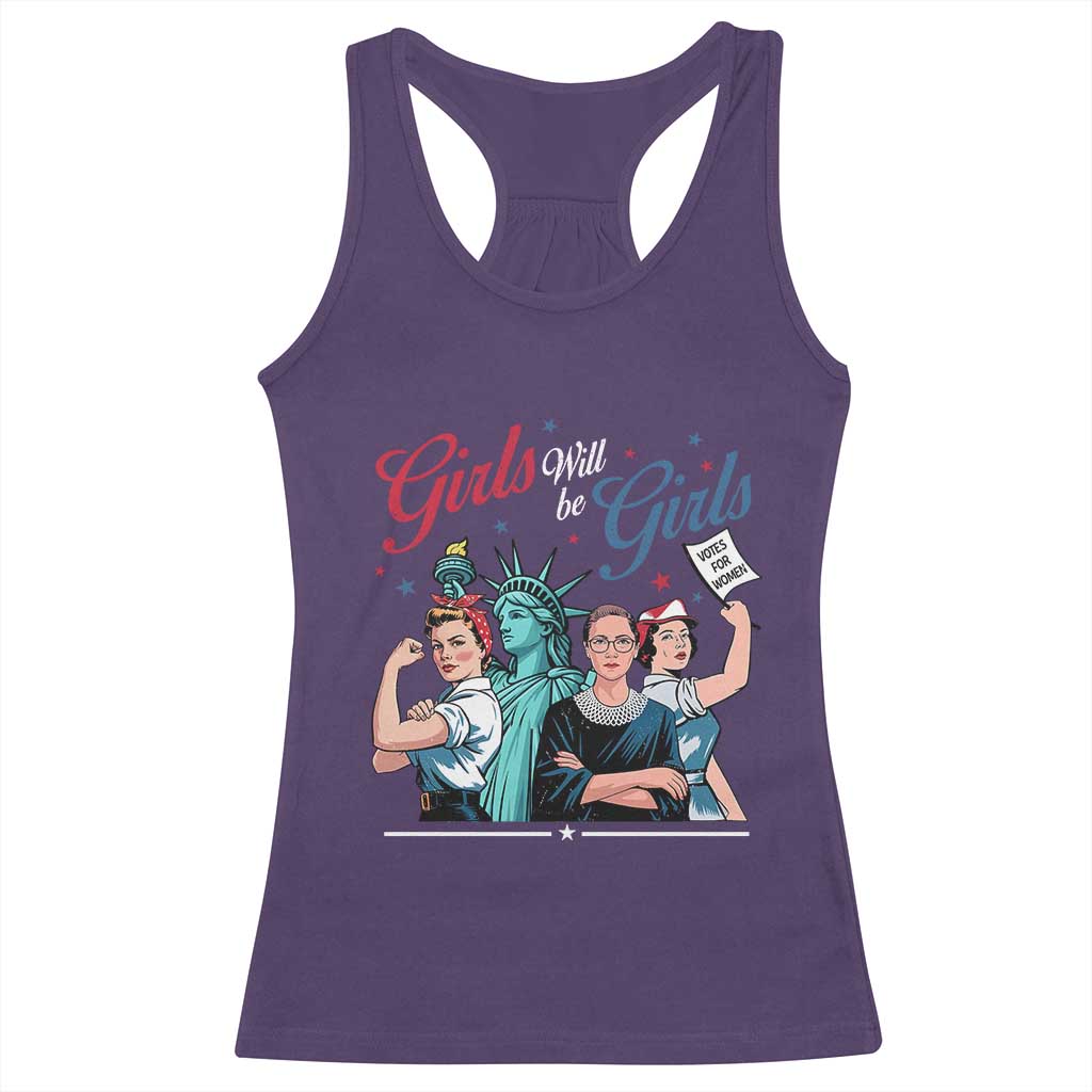 Girl Will be Girls Patriotic Feminist 4th of July Racerback Tank Top TS11 Purple Print Your Wear