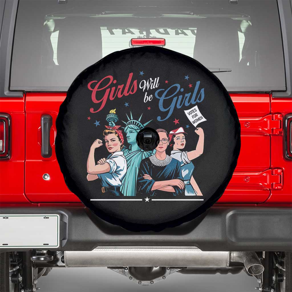 Girl Will be Girls Patriotic Feminist 4th of July Spare Tire Cover TS11 Black Print Your Wear