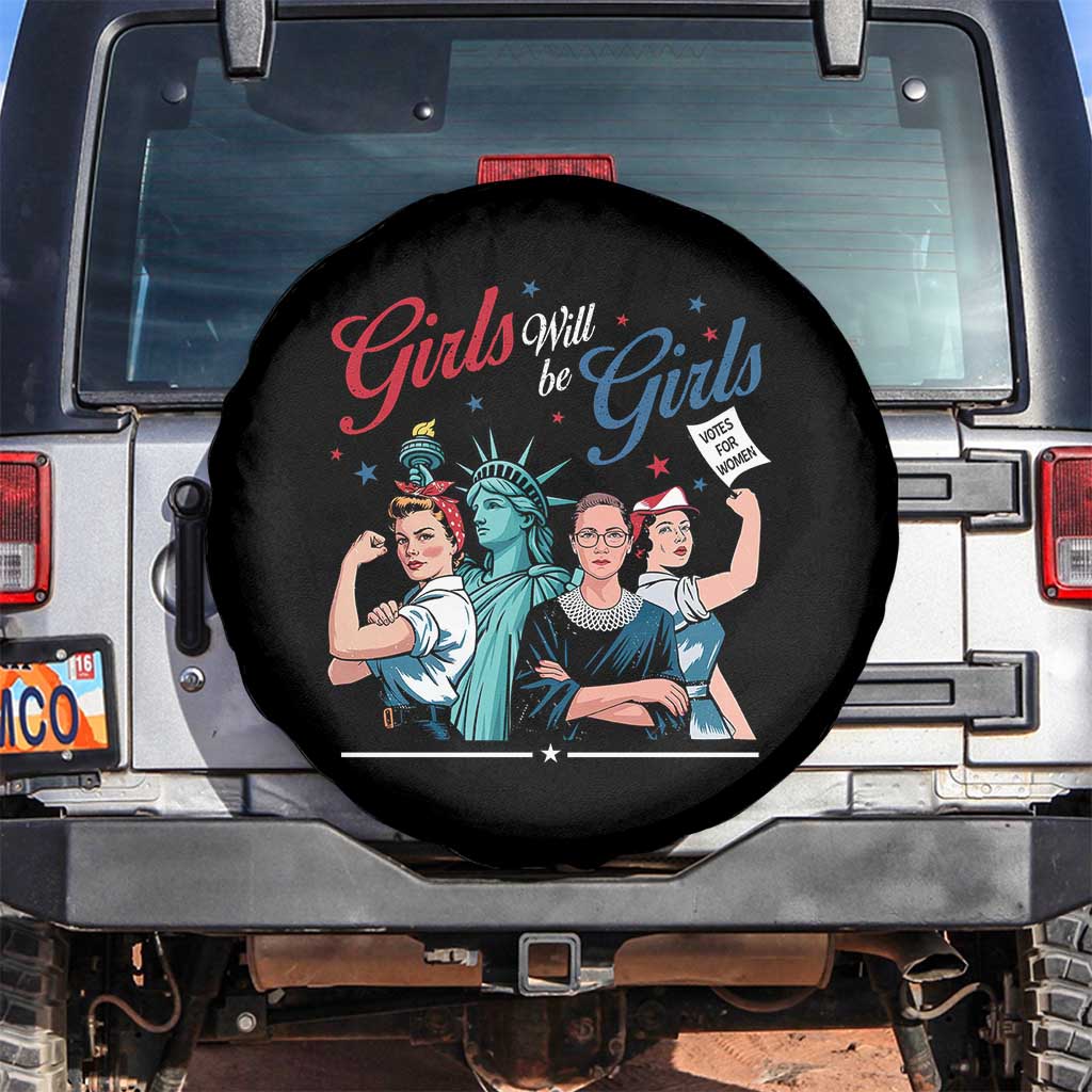 Girl Will be Girls Patriotic Feminist 4th of July Spare Tire Cover TS11 No hole Black Print Your Wear
