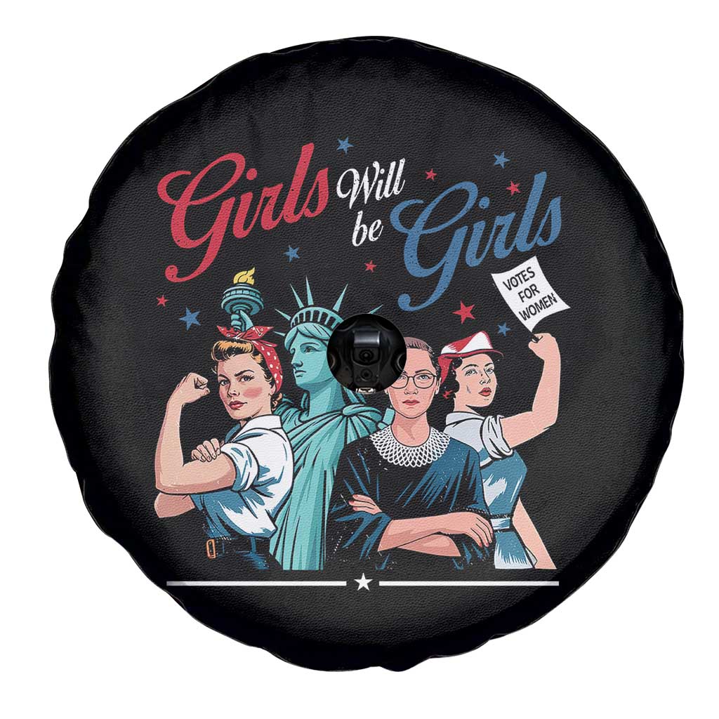 Girl Will be Girls Patriotic Feminist 4th of July Spare Tire Cover TS11 Print Your Wear