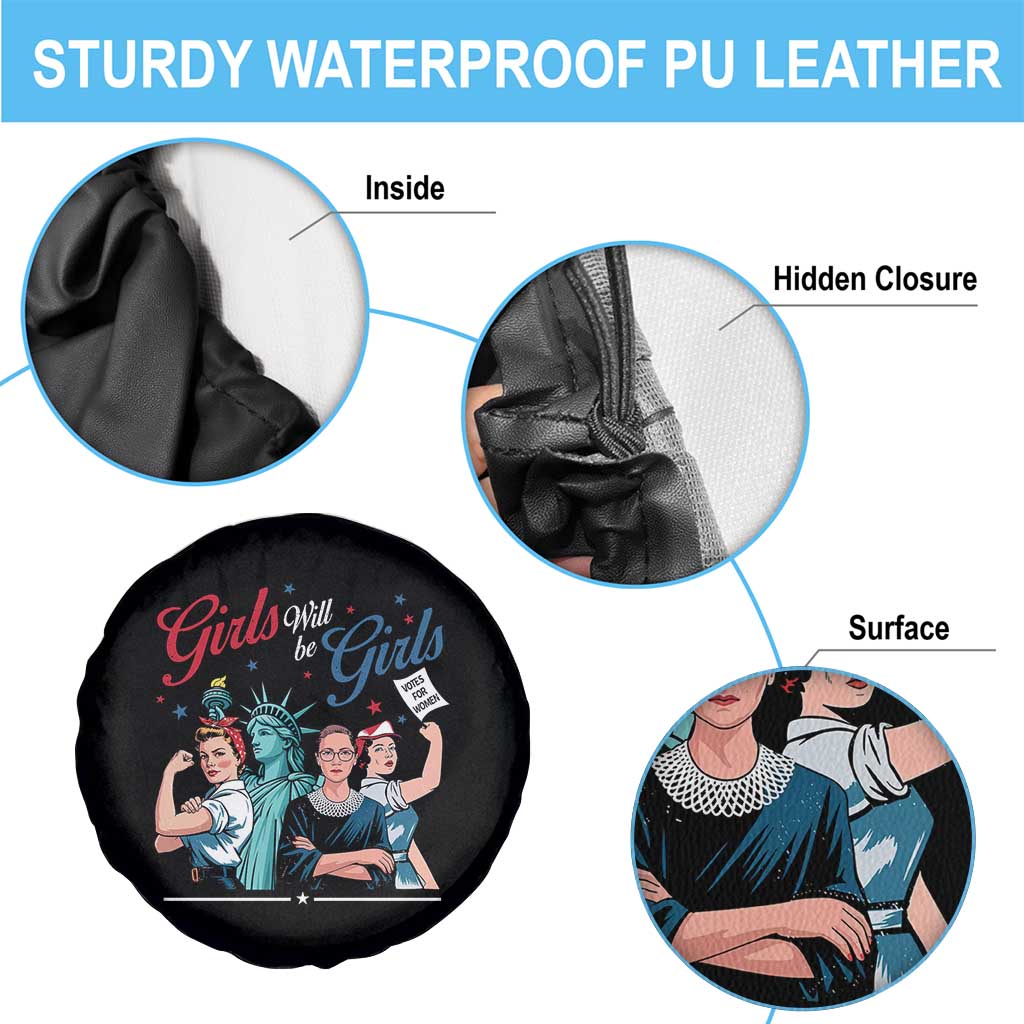 Girl Will be Girls Patriotic Feminist 4th of July Spare Tire Cover TS11 Print Your Wear