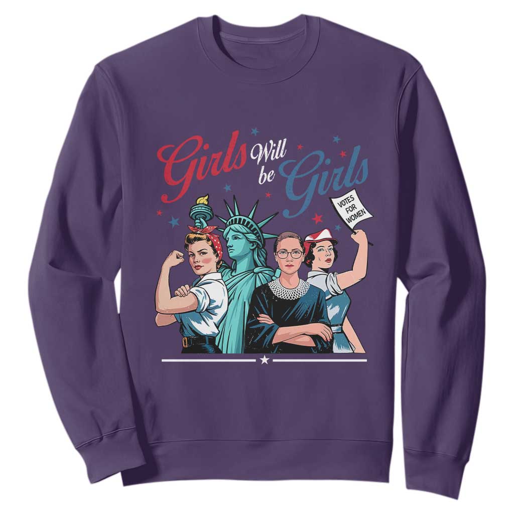 Girl Will be Girls Patriotic Feminist 4th of July Sweatshirt TS11 Purple Print Your Wear