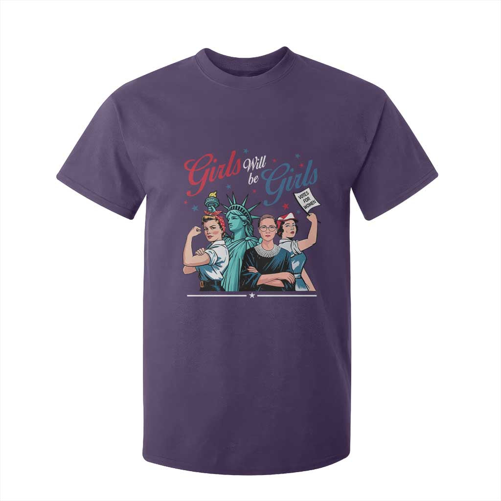 Girl Will be Girls Patriotic Feminist 4th of July T Shirt For Kid TS11 Purple Print Your Wear
