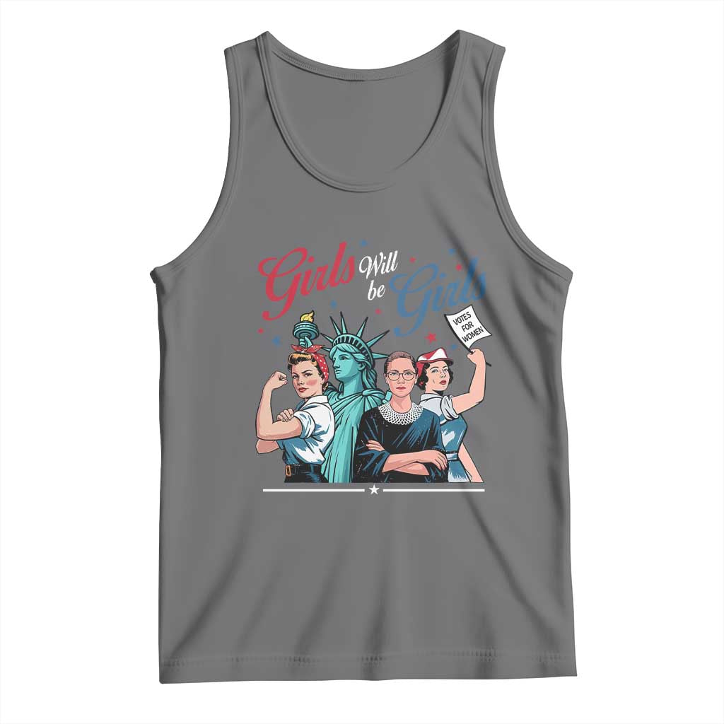 Girl Will be Girls Patriotic Feminist 4th of July Tank Top TS11 Black Heather Print Your Wear