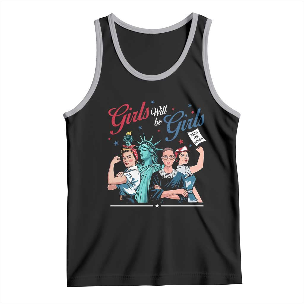 Girl Will be Girls Patriotic Feminist 4th of July Tank Top TS11 Black Athletic Heather Print Your Wear