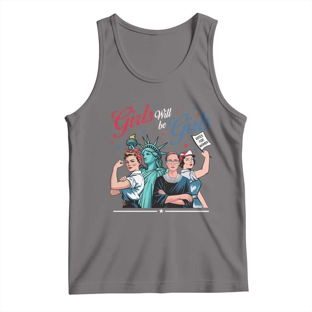 Girl Will be Girls Patriotic Feminist 4th of July Tank Top TS11 Deep Heather Print Your Wear