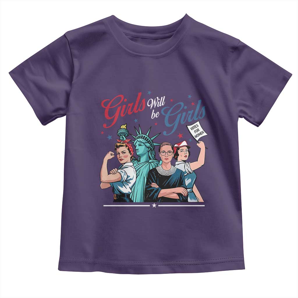 Girl Will be Girls Patriotic Feminist 4th of July Toddler T Shirt TS11 Purple Print Your Wear