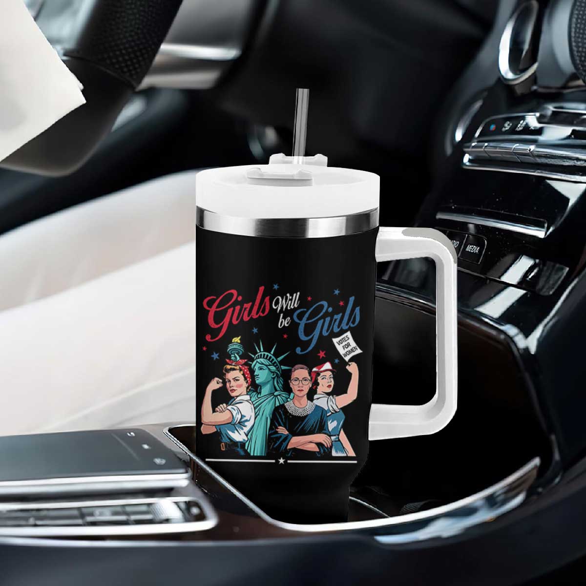 Girl Will be Girls Patriotic Feminist 4th of July Tumbler With Handle TS11 Print Your Wear