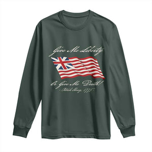 Give Me Liberty Or Give Me Death Patrick Henry Long Sleeve Shirt Vintage Grand Union Flag TS11 Dark Forest Green Print Your Wear