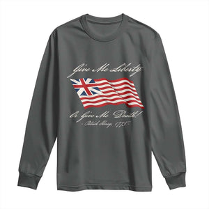 Give Me Liberty Or Give Me Death Patrick Henry Long Sleeve Shirt Vintage Grand Union Flag TS11 Dark Heather Print Your Wear