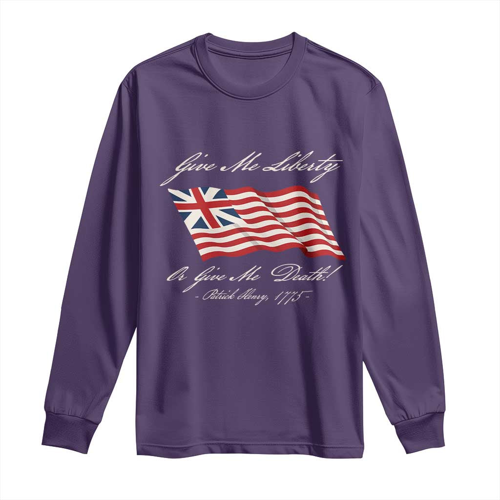 Give Me Liberty Or Give Me Death Patrick Henry Long Sleeve Shirt Vintage Grand Union Flag TS11 Purple Print Your Wear