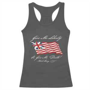 Give Me Liberty Or Give Me Death Patrick Henry Racerback Tank Top Vintage Grand Union Flag TS11 Dark Heather Print Your Wear
