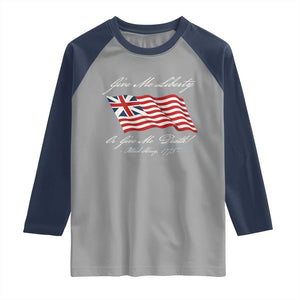 Give Me Liberty Or Give Me Death Patrick Henry Raglan Shirt Vintage Grand Union Flag TS11 Sport Gray Navy Print Your Wear