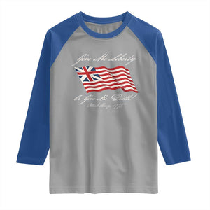 Give Me Liberty Or Give Me Death Patrick Henry Raglan Shirt Vintage Grand Union Flag TS11 Sport Gray Royal Print Your Wear