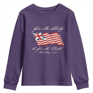 Give Me Liberty Or Give Me Death Patrick Henry Youth Sweatshirt Vintage Grand Union Flag TS11 Purple Print Your Wear