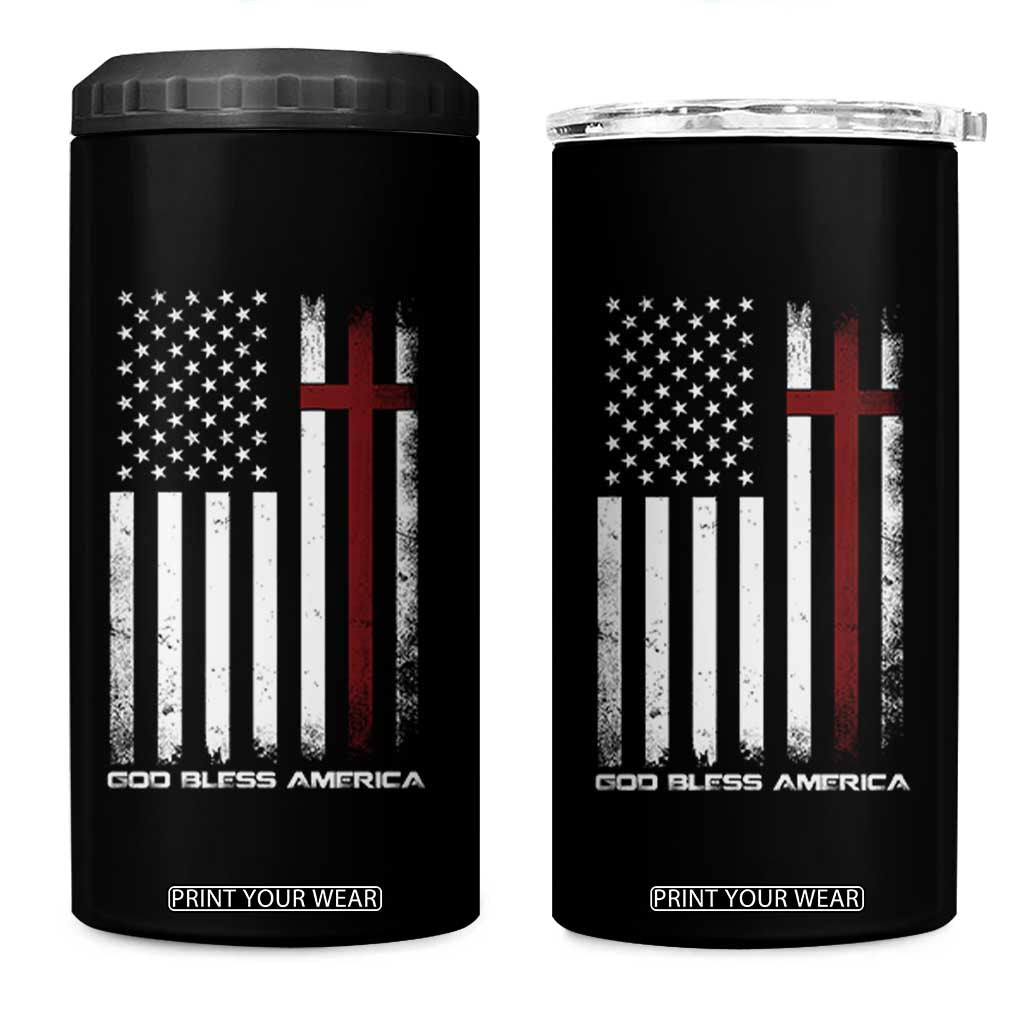 God Bless America 4 in 1 Can Cooler Tumbler America Pride USA US Flag Patriotic 4th of July TS10 One Size: 16 oz Black Print Your Wear