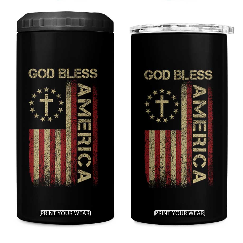 God Bless America 4 in 1 Can Cooler Tumbler American Flag 4th Of July Patriotic Christian TS10 One Size: 16 oz Black Print Your Wear