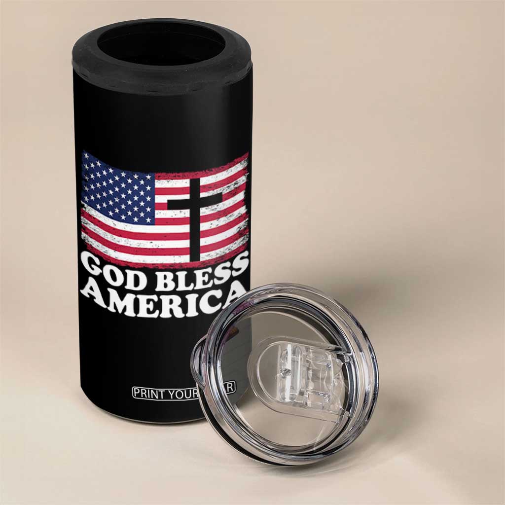 God Bless America 4 in 1 Can Cooler Tumbler Cross USA Flag Patriotic 4th of July Christian TS10 Print Your Wear