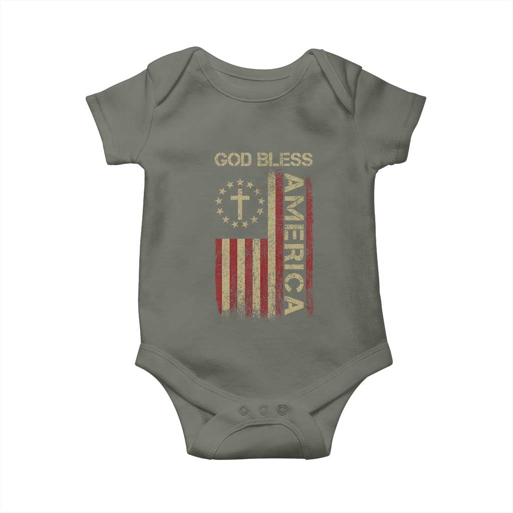 God Bless America Baby Onesie American Flag 4th Of July Patriotic Christian TS10 Military Green Print Your Wear