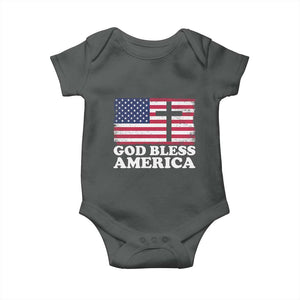 God Bless America Baby Onesie Cross USA Flag Patriotic 4th of July Christian TS10 Dark Heather Print Your Wear