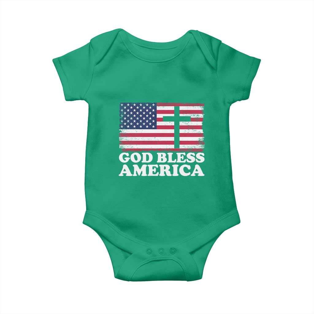 God Bless America Baby Onesie Cross USA Flag Patriotic 4th of July Christian TS10 Irish Green Print Your Wear