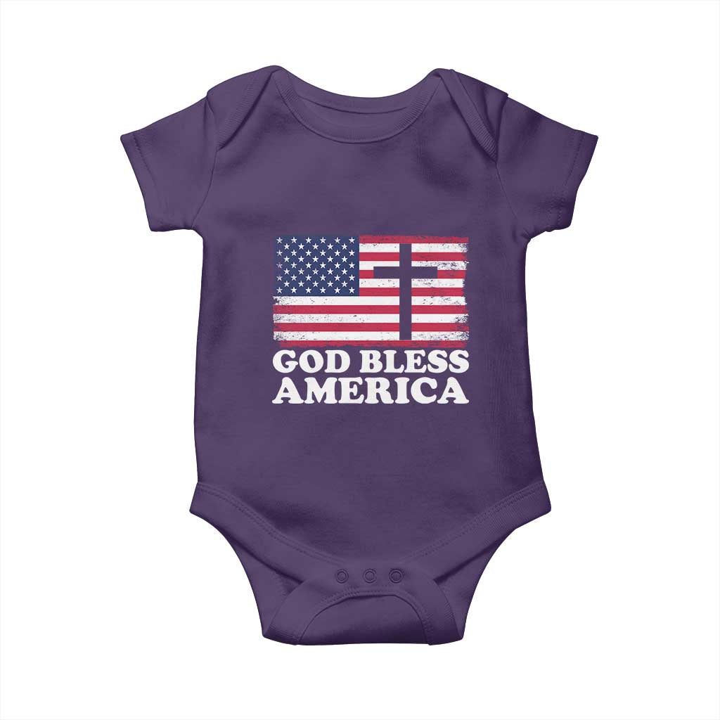 God Bless America Baby Onesie Cross USA Flag Patriotic 4th of July Christian TS10 Purple Print Your Wear