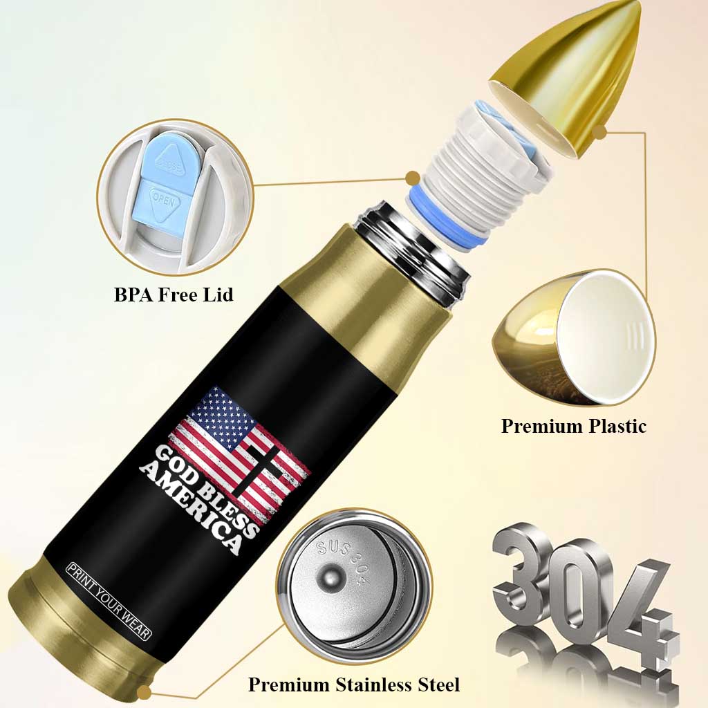 God Bless America Bullet Tumbler Cross USA Flag Patriotic 4th of July Christian TS10 Print Your Wear