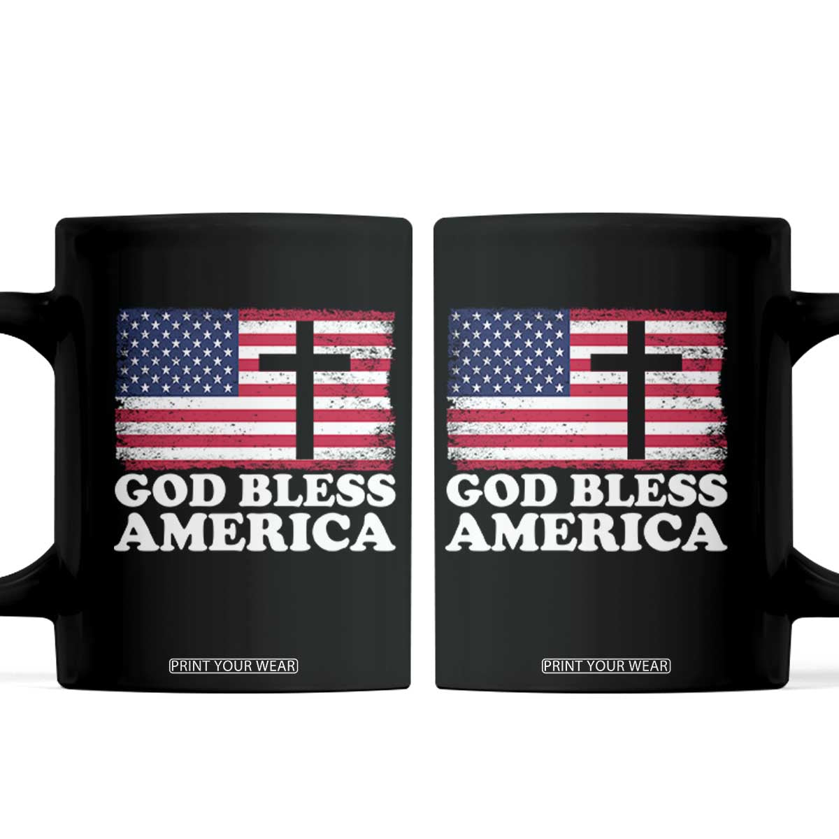 God Bless America Coffee Mug Cross USA Flag Patriotic 4th of July Christian TS10 Black Print Your Wear